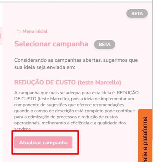 Botão Atualizar a Campanha