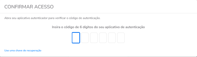 Campo para inserção do código MFA