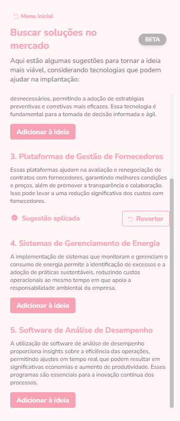 Buscar soluções no mercado - sugestões