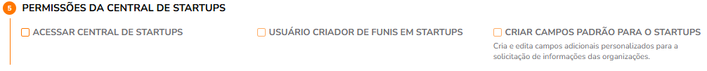 Permissões da Central de Startups