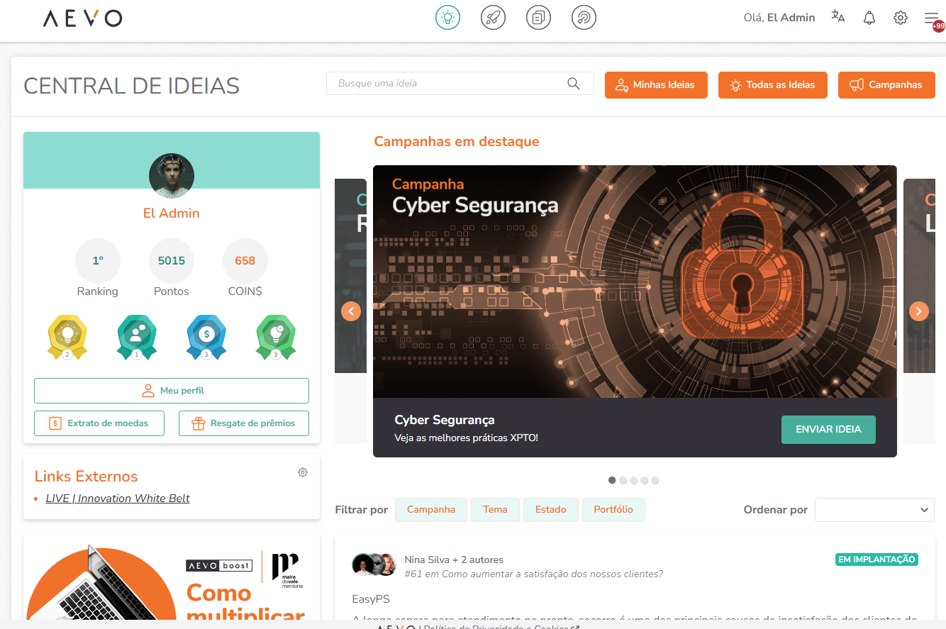 Página inicial após login