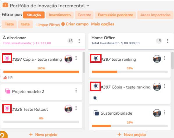 Ícone indicando projeto proveniente de ideia na Central de Iniciativas