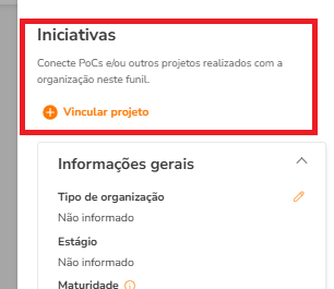Botão 'Vincular projetos' no modal da startup
