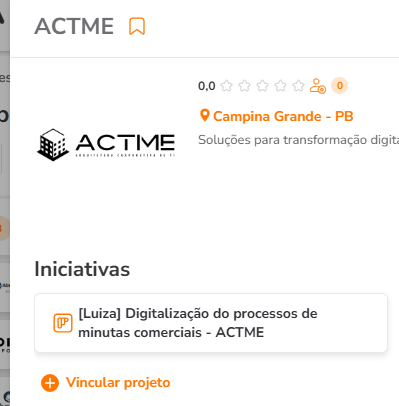 Card da iniciativa exibido no modal da startup