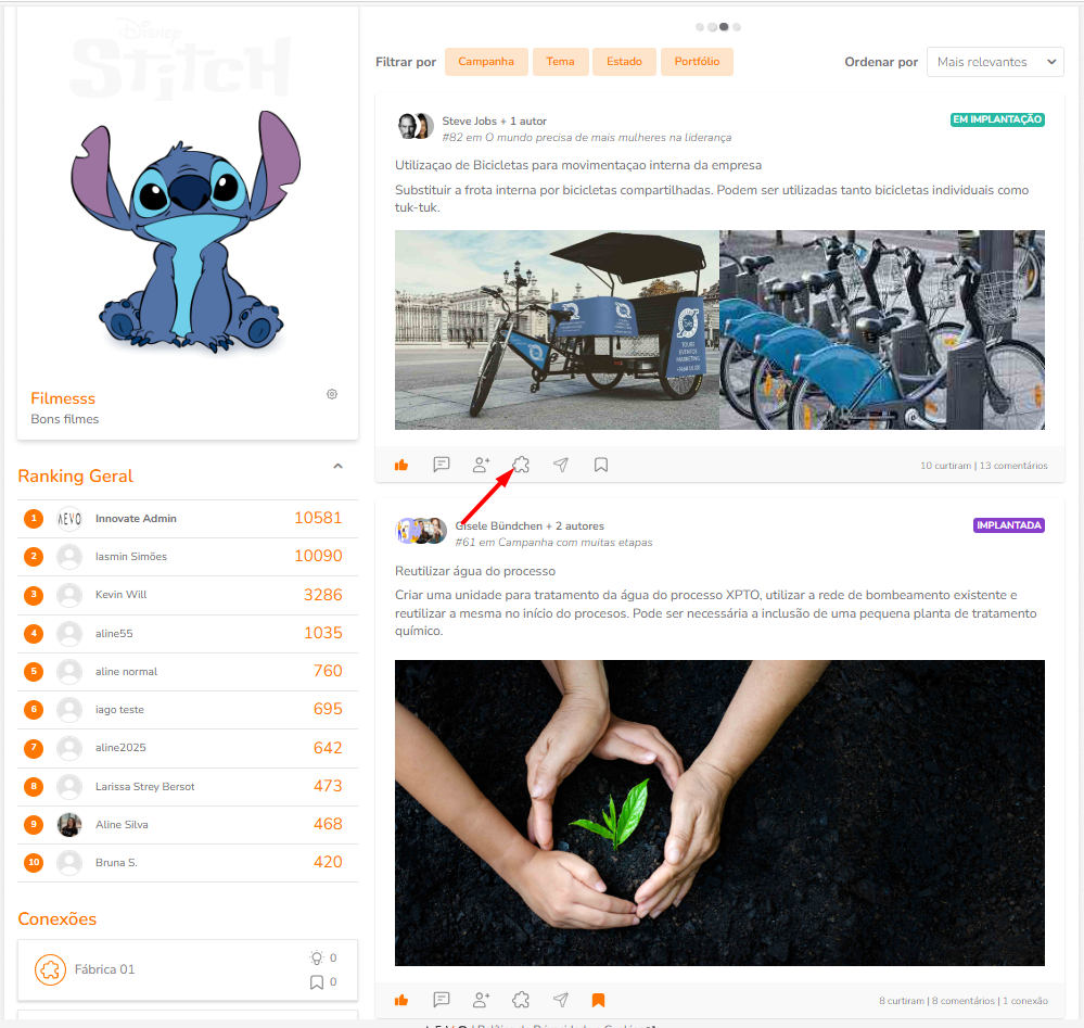 Opção de adicionar ideia a uma conexão diretamente na Timeline
