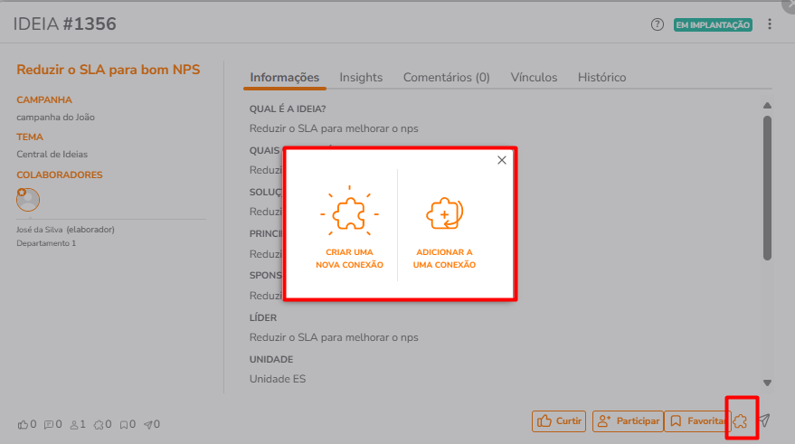 Visualizar detalhes da ideia para adicionar a uma Conexão