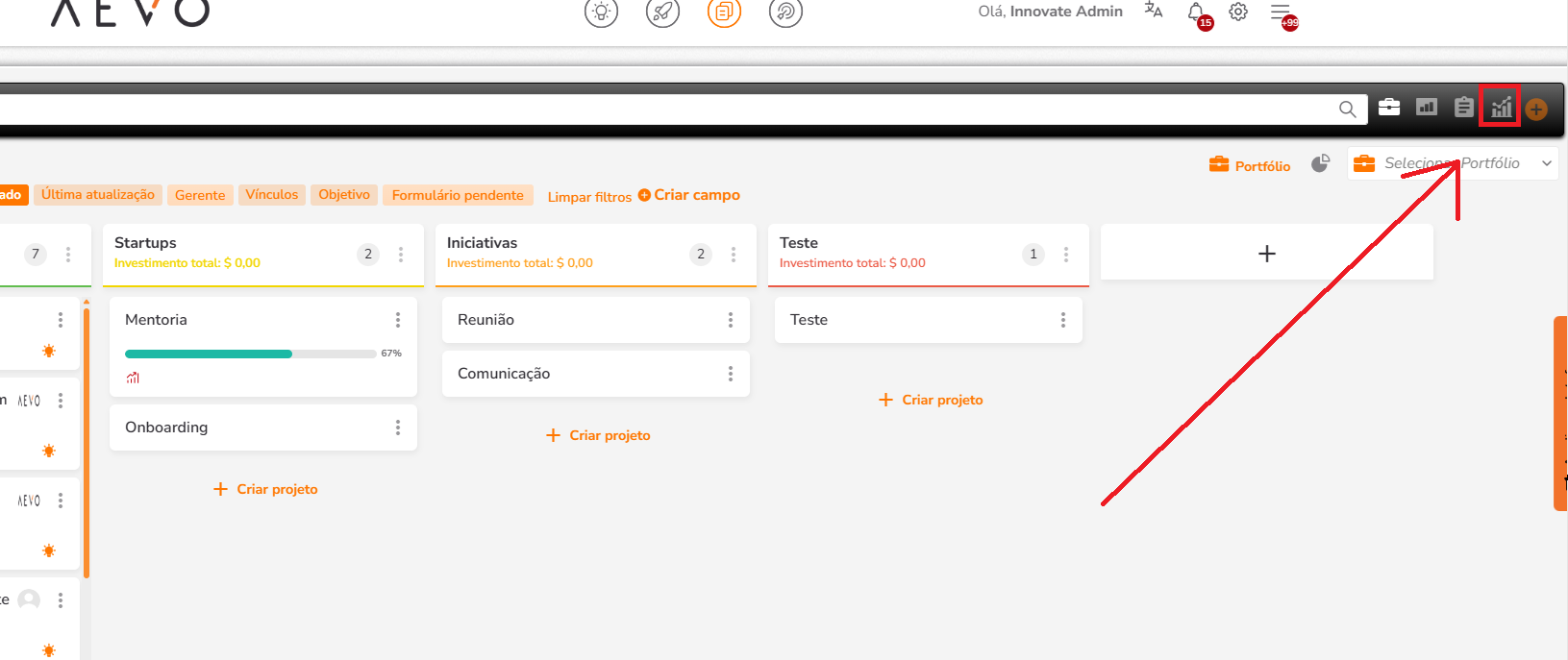Botão Meus KPI'S no canto superior direito