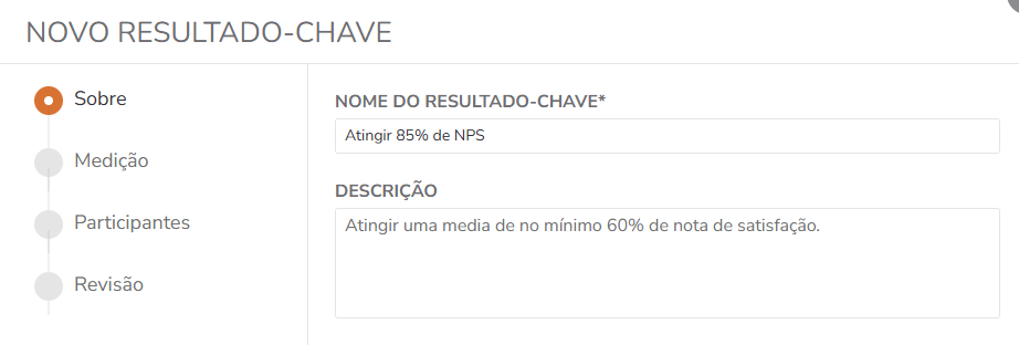 Formulário: Nome e Descrição do resultado-chave