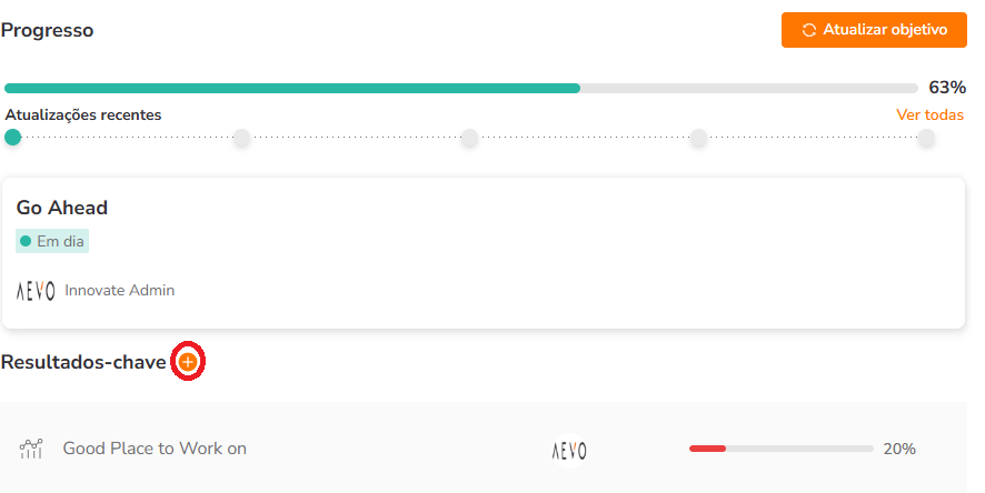 Ícone de adicionar (+) para criar novo resultado-chave