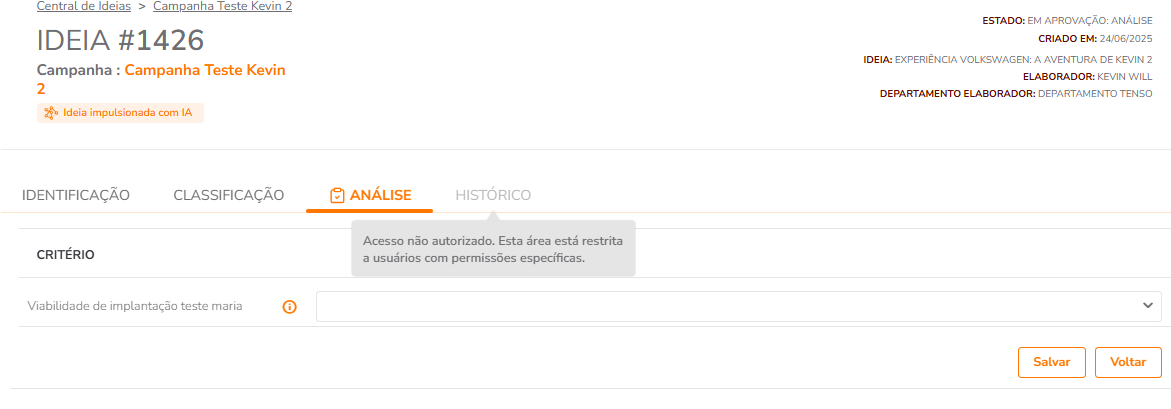 Histórico oculto na aba de edição para usuários sem permissão