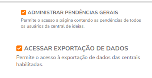 Exemplo de configuração de permissões no perfil