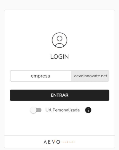 Tela inicial do aplicativo AEVO solicitando domínio
