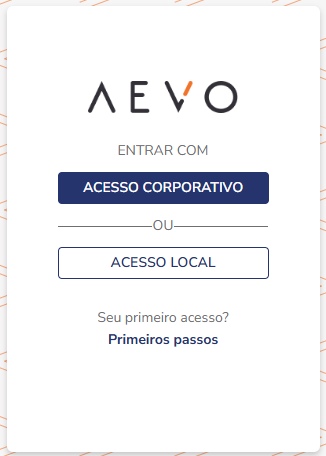 Página de login do site AEVO com opções de acesso
