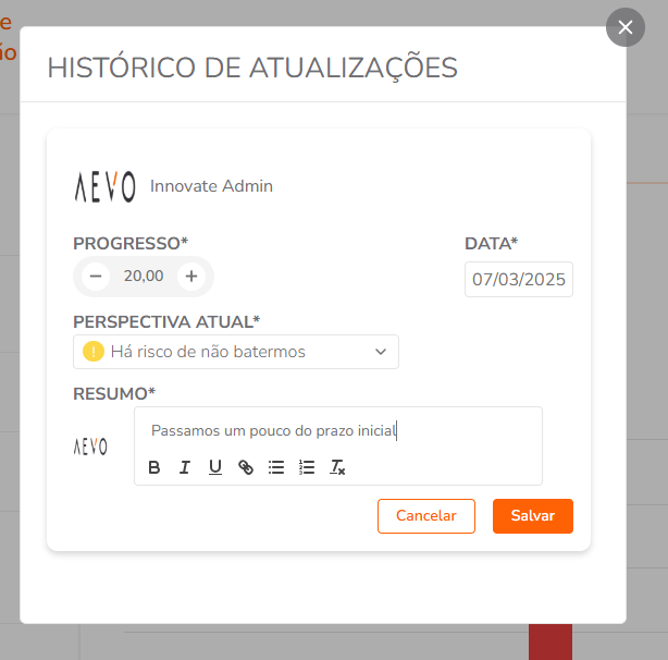 Edição de atualização e botão Salvar