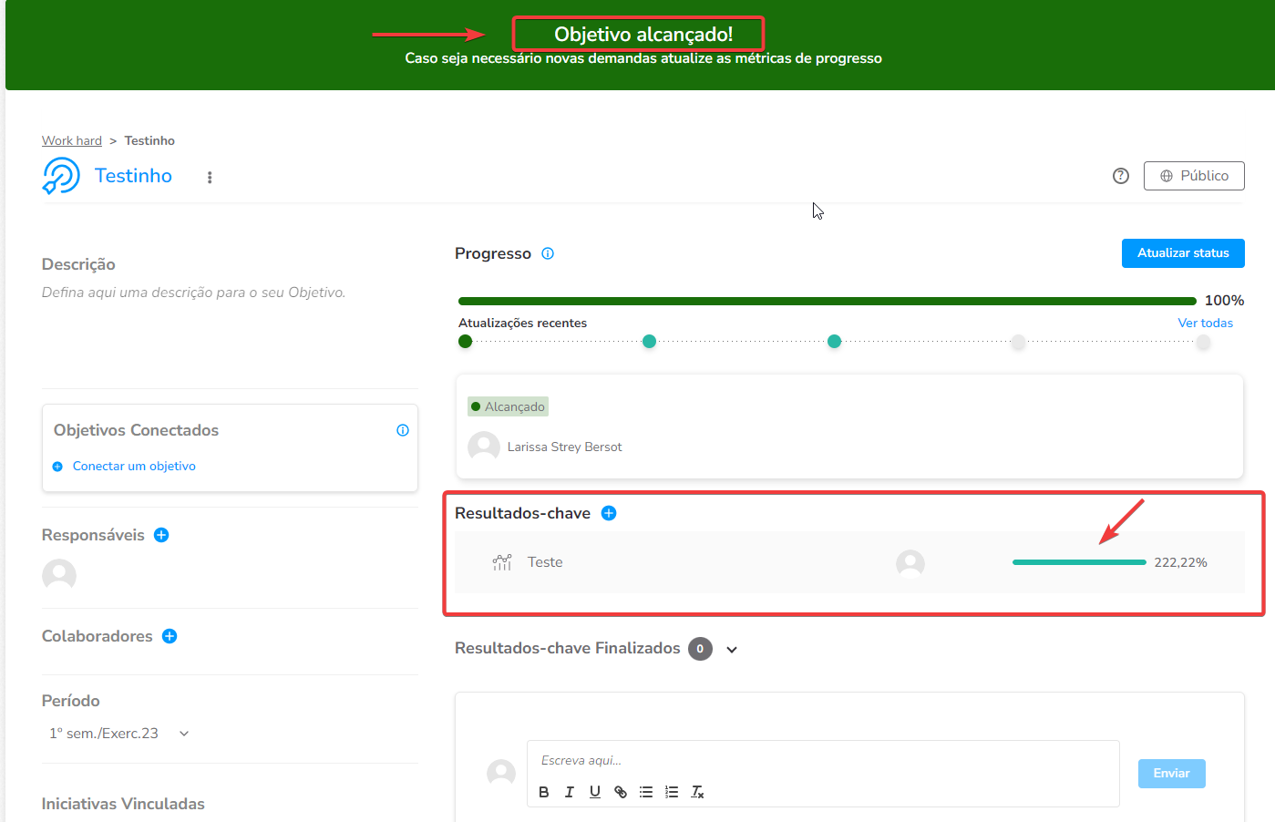 Objetivo com resultado-chave alcançado