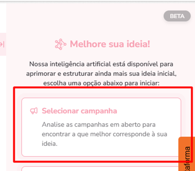 Selecionar campanha - sugestão