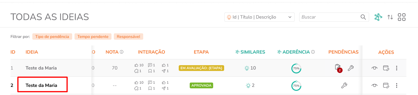 Formulário da ideia com componente da IA aberto