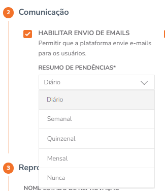 Configuração geral - periodicidade do resumo de pendências