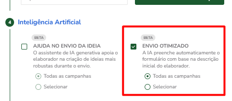 Local da opção Envio Otimizado nas Configurações Gerais