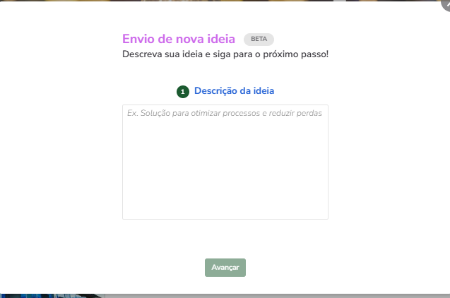 Modal de entrada simplificado com campo único para descrição